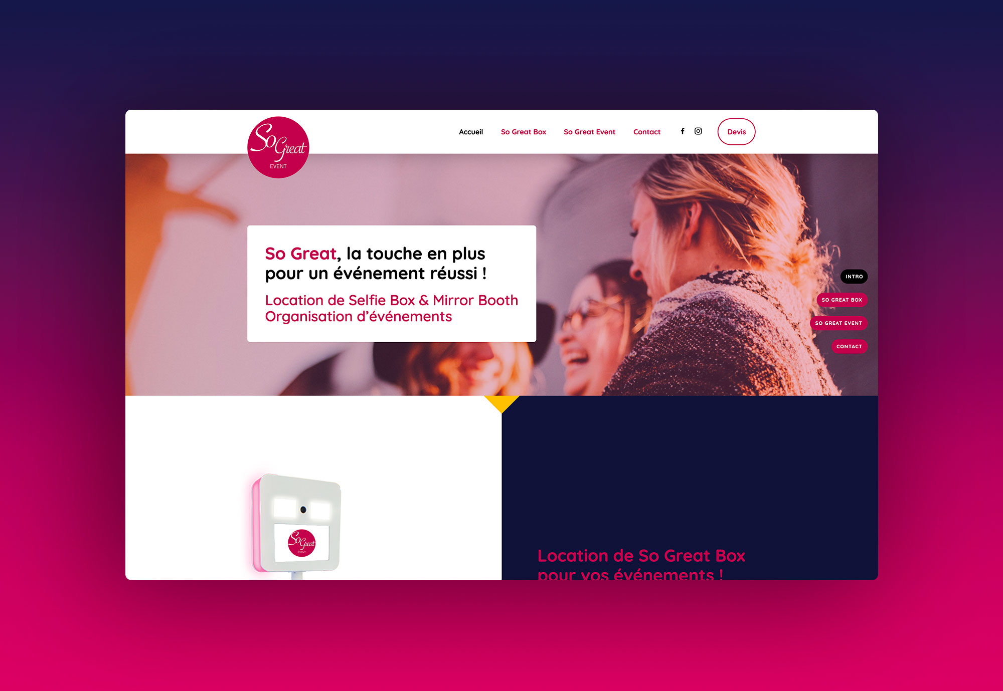 So Great Event – Création de l'image de marque et réalisation du site web – Location de Selfie Box
