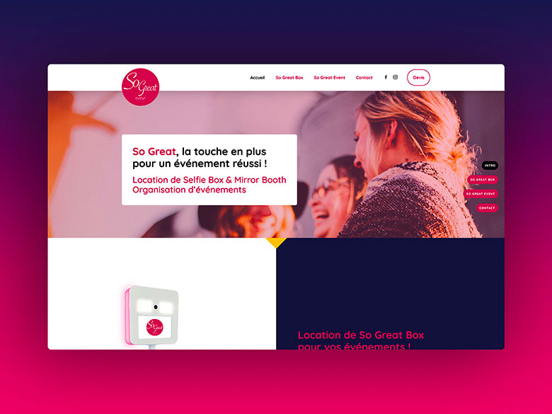 So Great Event – Création de l'image de marque et réalisation du site web – Location de Selfie Box